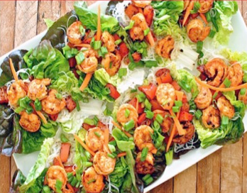 Shrimp lettuce cups with CharBoy's Hot & Sweet Asian Sauce