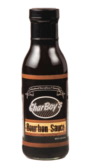 Bottle of CharBoy's Bourbon Sauce, made with real bourbon