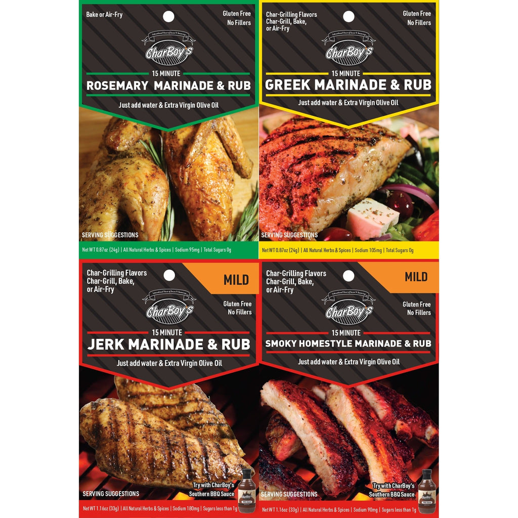 4-Pack Flavor Bundle — Rosemary, Greek, Jerk Mild and Smoky Homestyle Mild packets