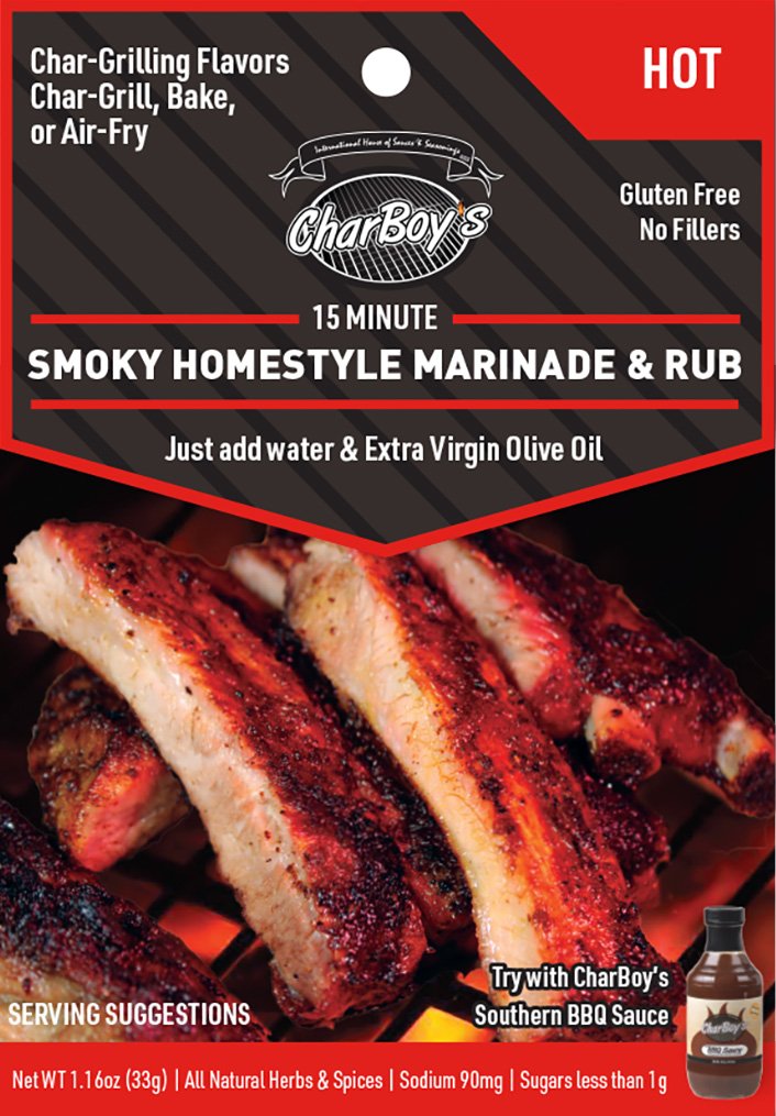 CharBoy's Smoky Homestyle Marinade & Rub — Hot (packet front)